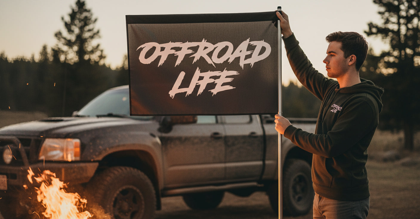 Offroad Life Flag - 3 Sizes - Polyester Flag with Grommets for Mud Parks, Garages, and Campsites