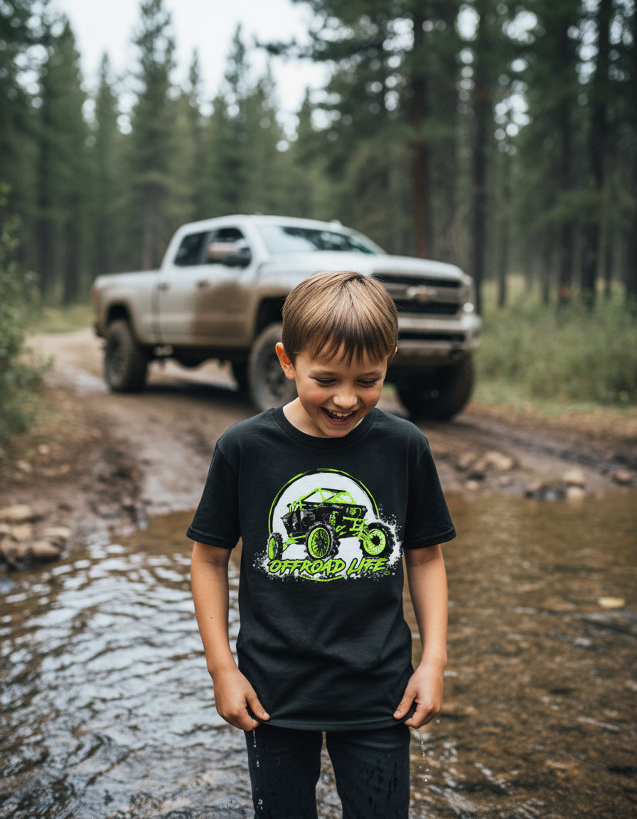 Youth Lifted RZR Offroad T-Shirt by Offroad Life - Unisex Dry Blend Tee for Outdoor Lifestyle Kids