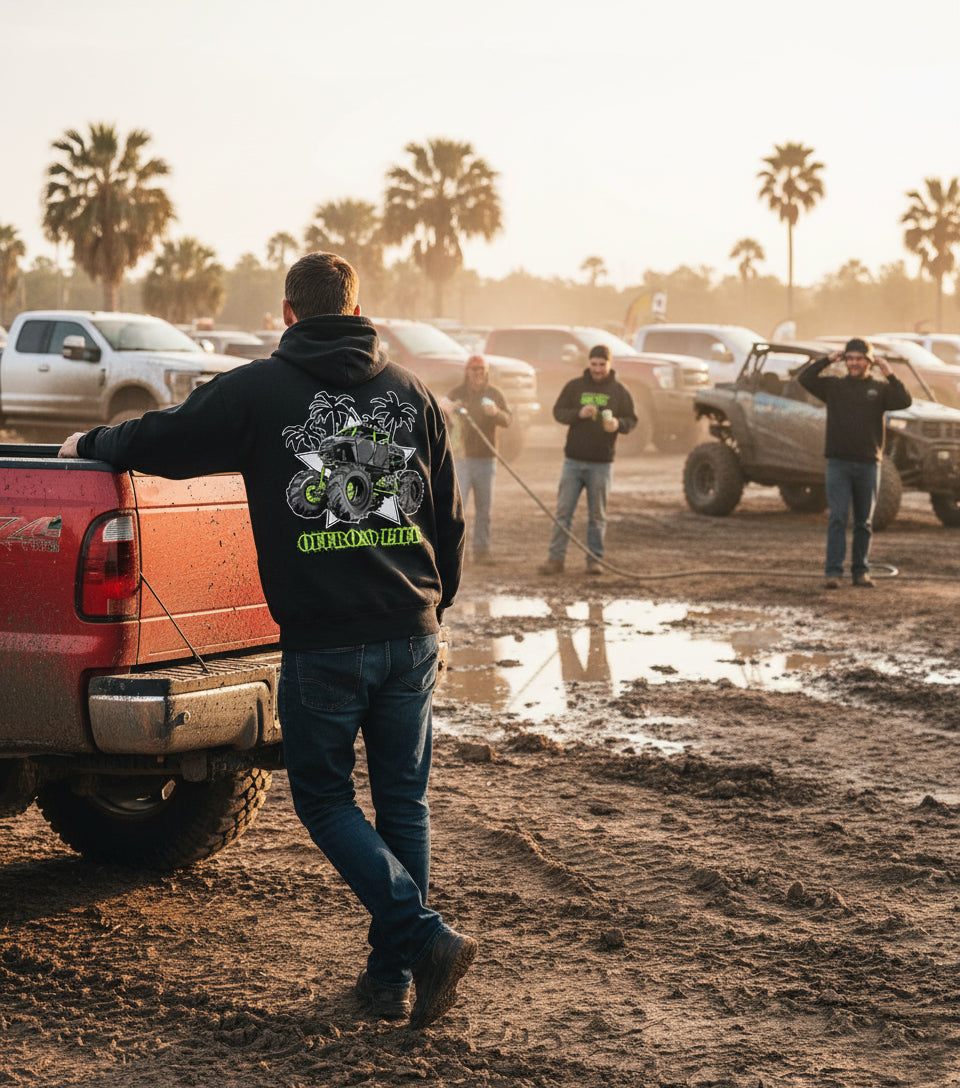 Offroad Life "Trail Armor" heavy-blend unisex hoodie - rugged offroad graphic, 50/50 fabric, printed in USA.