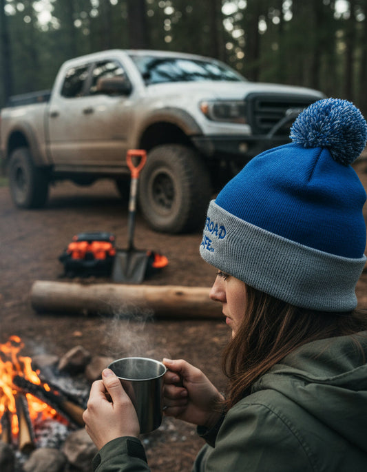 Offroad Life Beanie - Embroidered Knit Winter Hat with Folded Cuff