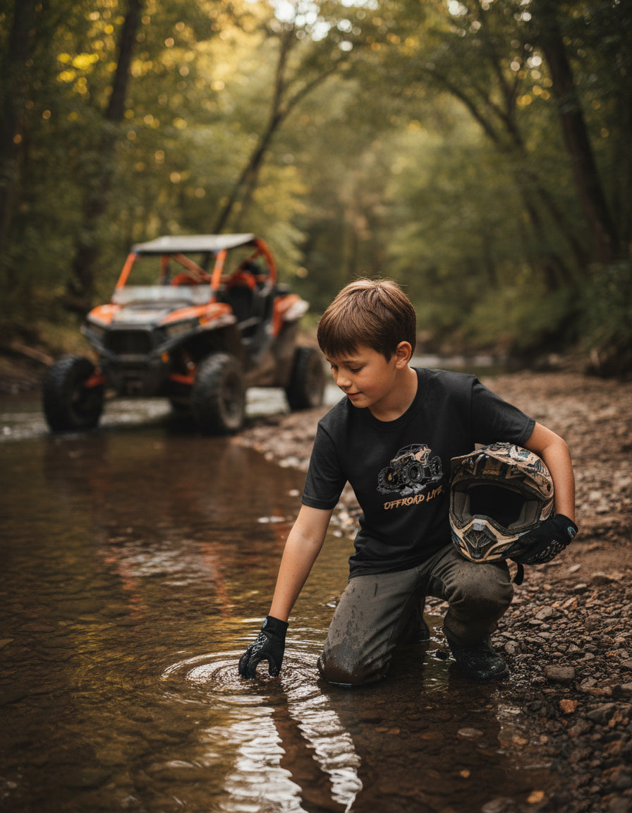 Offroad Life RZR Pro Mudding Youth T‑Shirt - Offroad ATV Graphic in Black