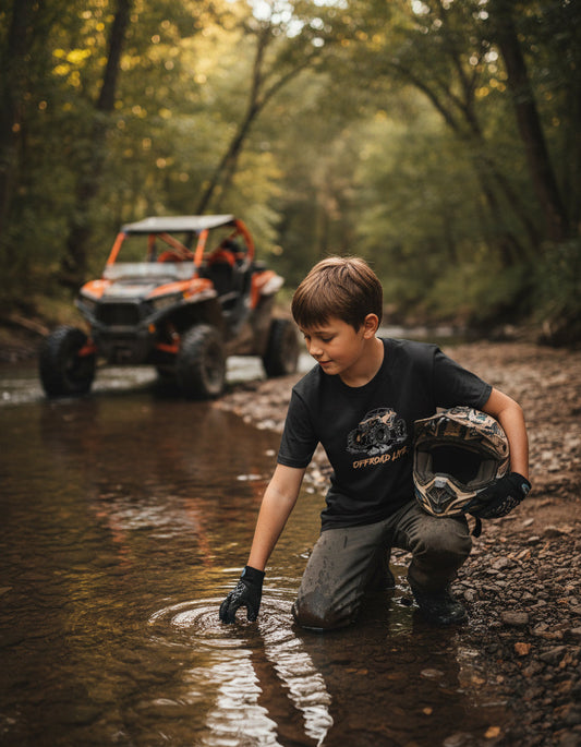 Offroad Life RZR Pro Mudding Youth T‑Shirt - Offroad ATV Graphic in Black