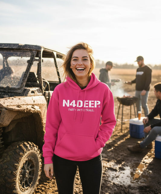N4DEEP Style heavy-blend unisex hoodie by Offroad Life - "Party On The Trails" graphic pullover built for the offroad lifestyle.