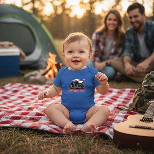 Offroad Life Mega Mud Truck Baby Bodysuit - Outdoor Infant Apparel