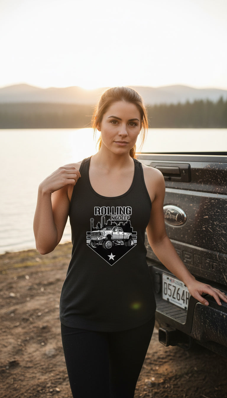 N6DEEP Lifted F‑450 Women's Racerback Tank Top - Custom Truck Design
