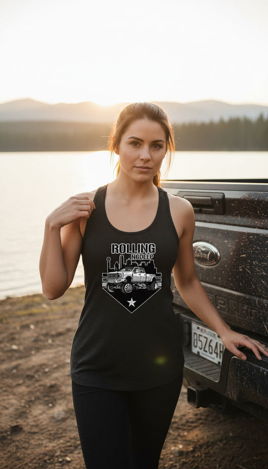 N6DEEP Lifted F‑450 Women's Racerback Tank Top - Custom Truck Design