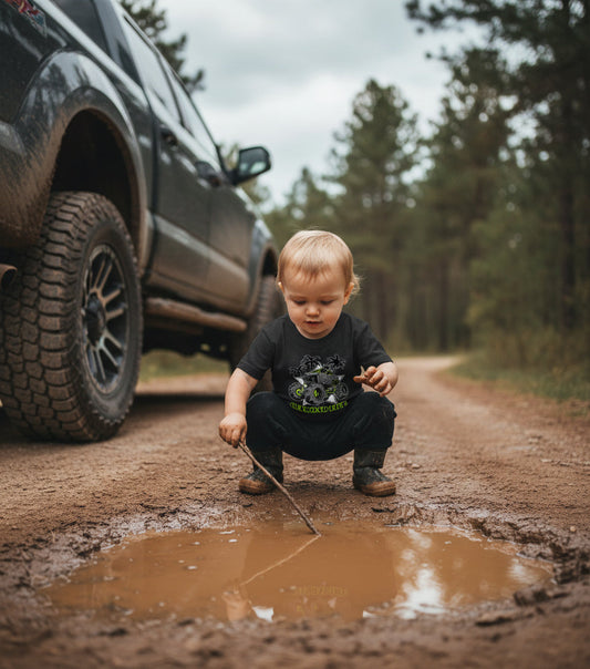 Mega Ranger Toddler Offroad T-Shirt by Offroad Life - Unisex Kids Tee in Black and Pink for Mud Park Family Riders